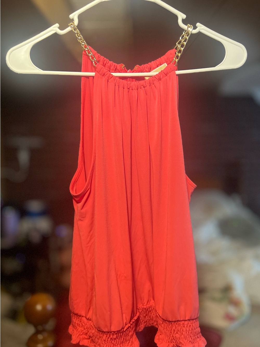 Authentic Michael Kors Coral Halter Tank with Gold Chain Straps